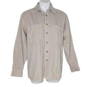 VTG Corduroy Cream Button Up Front Pocket Collared Shacket Shirt Jacket